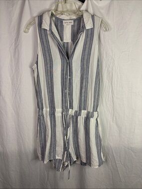 Bella Dahl Striped Sleeveless Button Romper in White and Navy size Medium